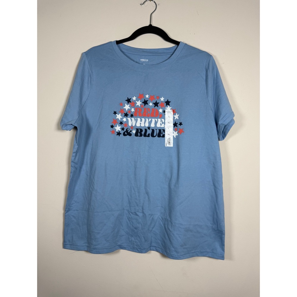Sonoma Goods For Life Womens XL Blue Red White & Blue Stars Graphic T-Shirt NEW